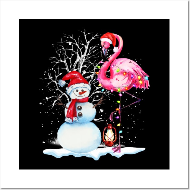 Awesome Flamingo Snowman Winter Snow Merry Christmas Wall Art by cogemma.art